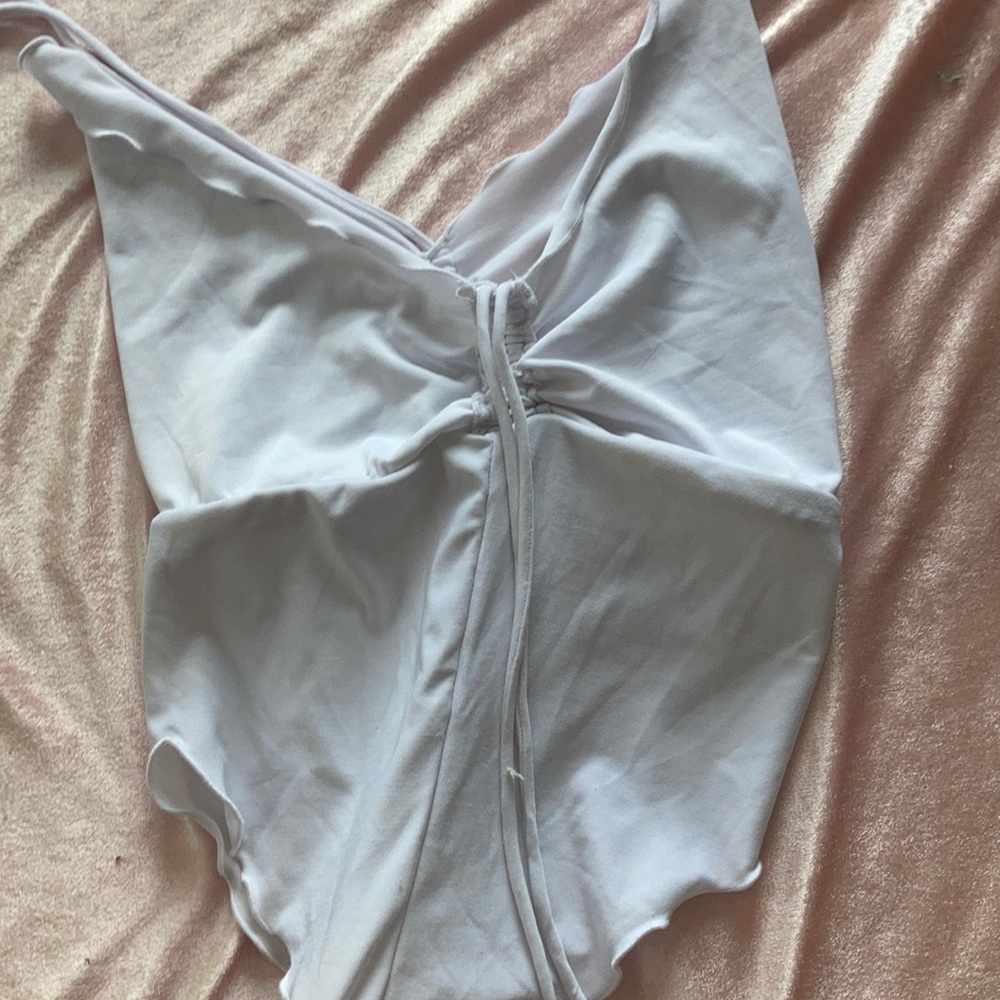 white ruffled tube top